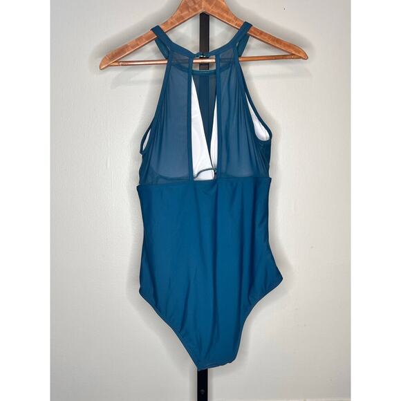 NWT Tempt Me One-Piece Swimsuit High Neck Ruched Bathing Suit Green Womens L - Picture 4 of 5